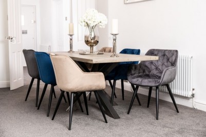 blue cream and grey velvet dining chair