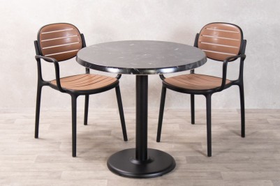 Alcantara Black Round Café Outdoor Table Set