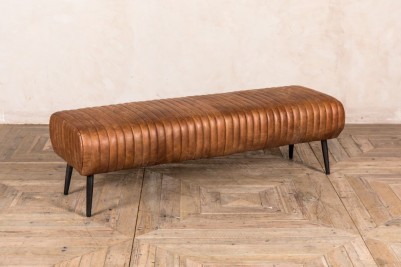 tan vintage leather dining bench