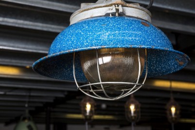 blue industrial ceiling lights