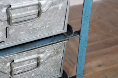 blue frame and metal drawers