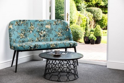 teal floral velvet bench