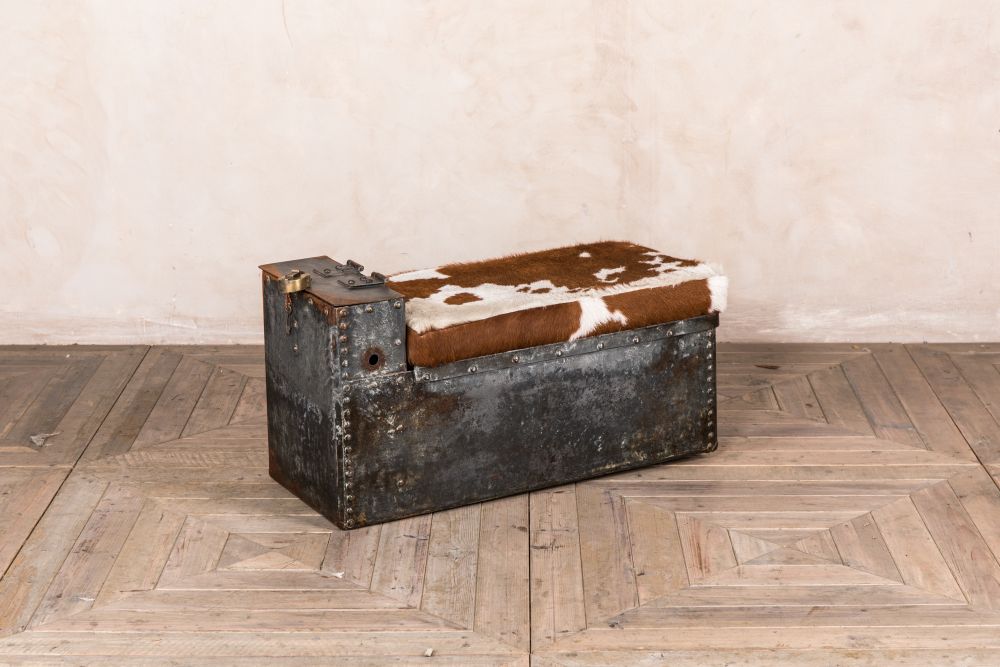 Industrial Shoe Storage Bench Cowhide Peppermill Interiors