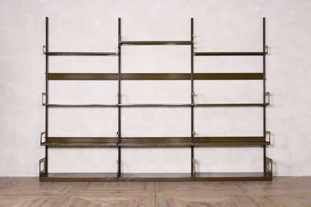 industrial metal open bookshelf in the style of strafor