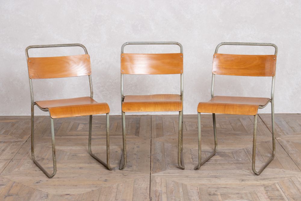 Set of 3 Vintage Stacking Chairs with Plywood Seat