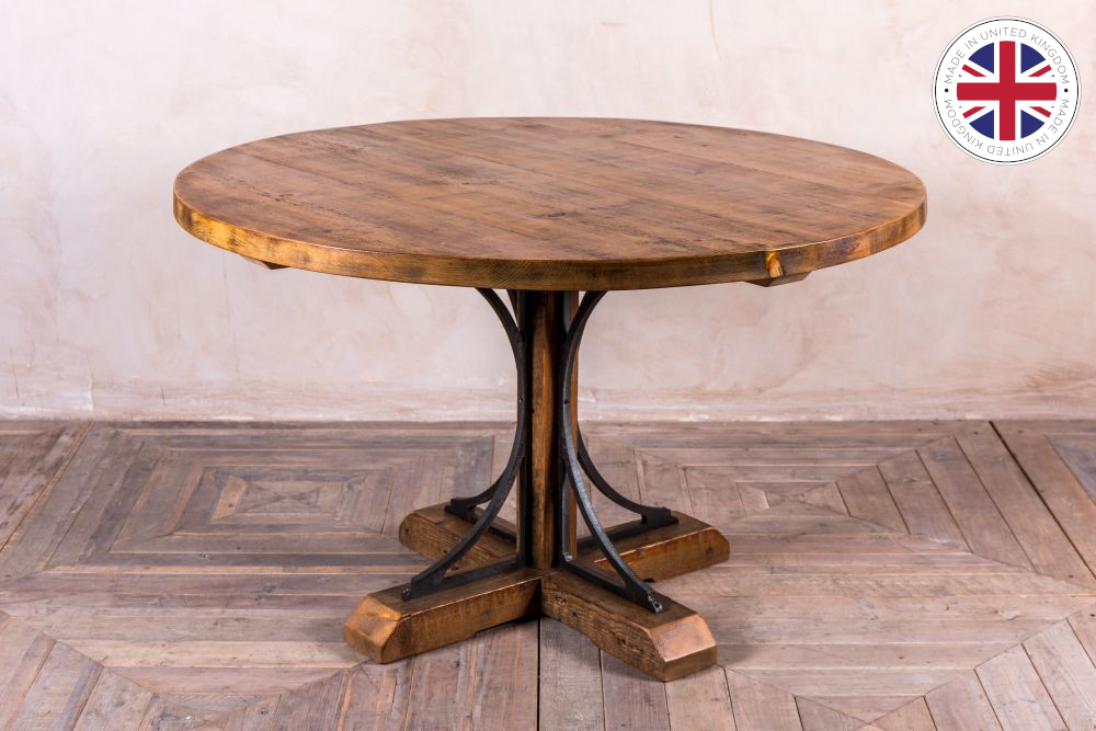 Pedestal Dining Table Bespoke Circular, Round Wooden And Metal Dining Table