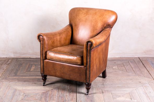 Vintage Style Tan Leather Armchair Peppermill Interiors