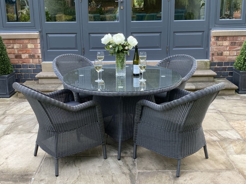 Alder Outdoor Furniture in Slate Grey - Round Table 4 Chairs