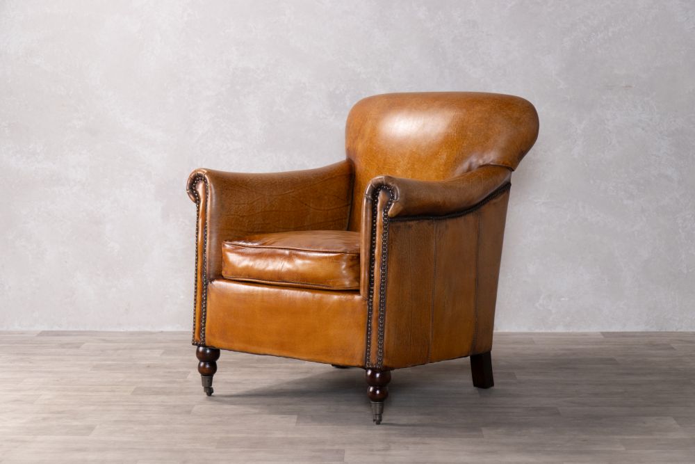 vintage style tan leather armchair