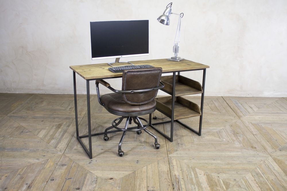 industrial pine and steel home office desk