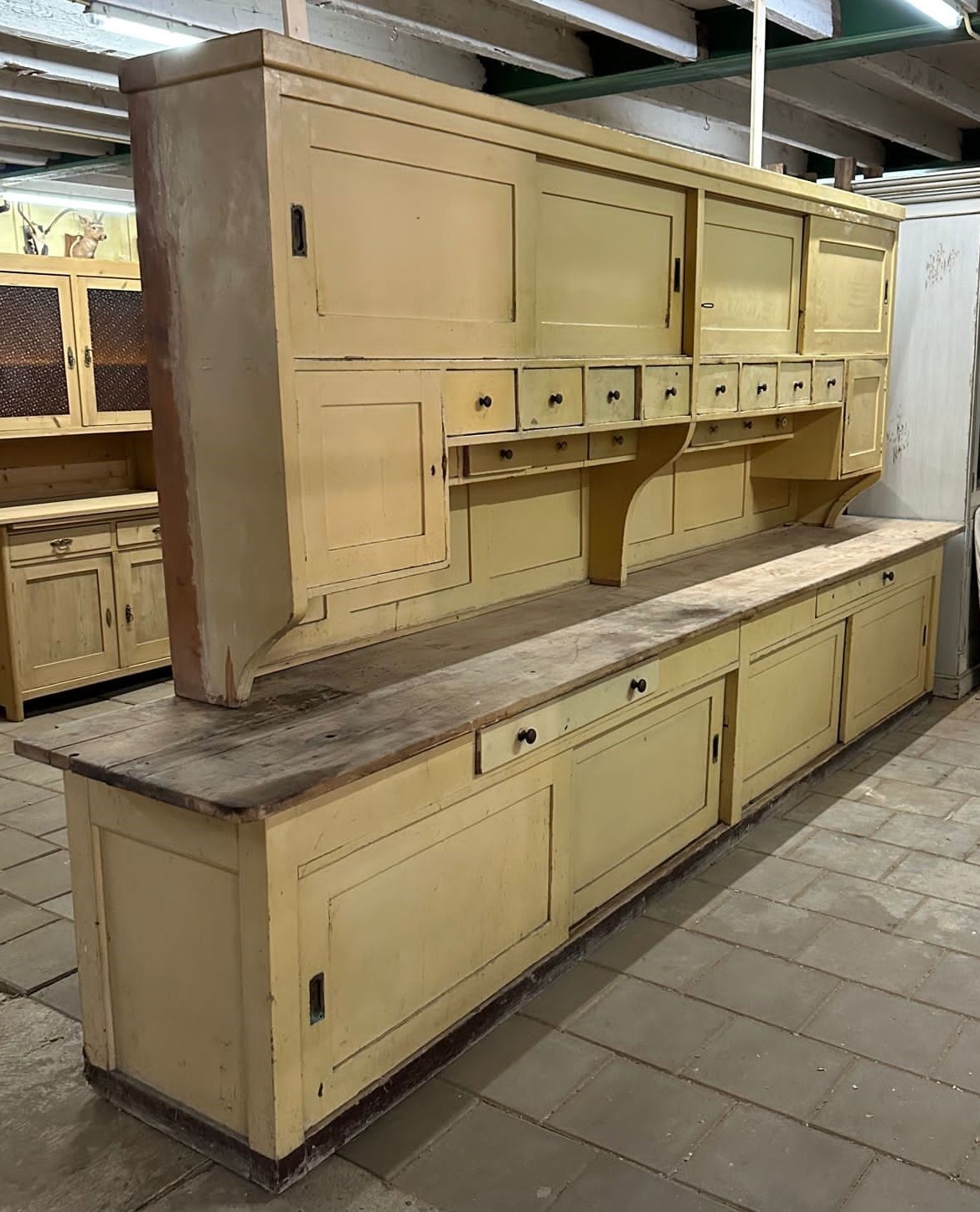 large edwardian pine kitchen cabinet