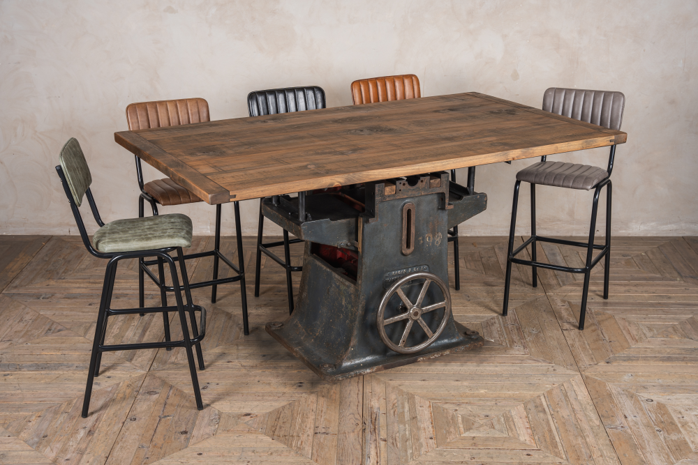 upcycled cast iron height adjustable table