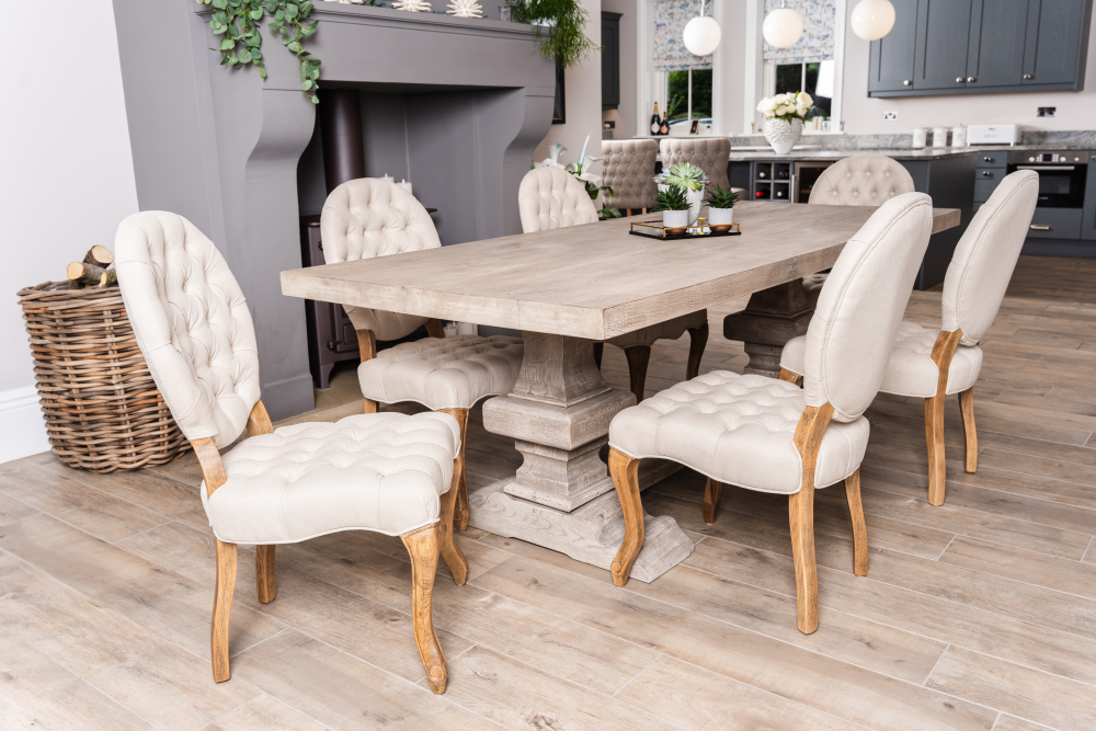 Alice Upholstered French Style Dining, Lime Washed Oak Dining Chairs