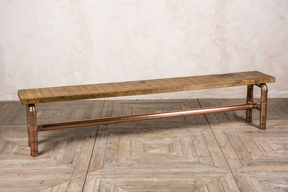 handmade industrial copper pipework bench