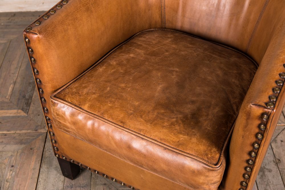 Leather Tub Armchair Tan Bucket Chair Peppermill Interiors