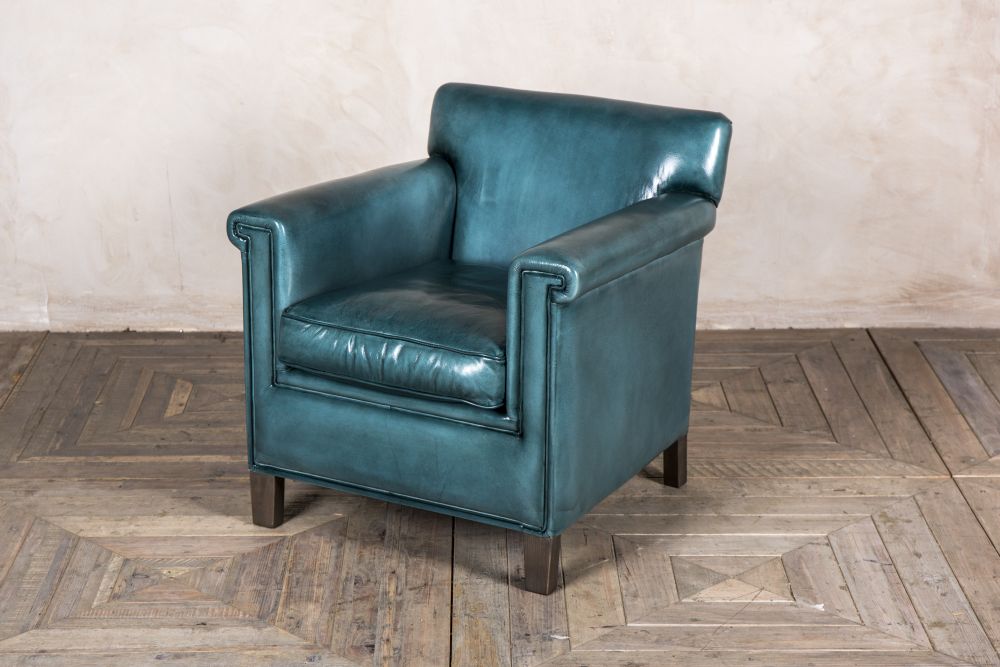 Square Leather Armchair The Derry, Blue Leather Armchair