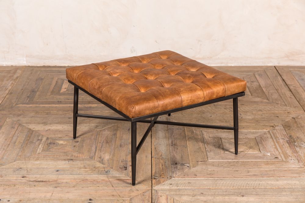 Real Leather Footstool Peppermill, Leather Footstool