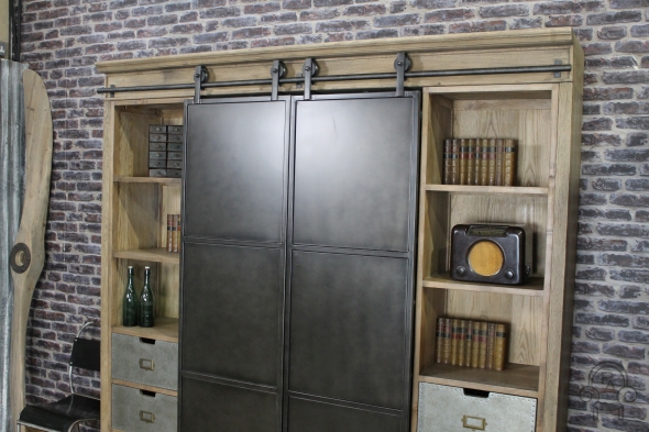 Metal Haberdashery Industrial Style Cabinet, Industrial Style Sliding Wardrobe Doors