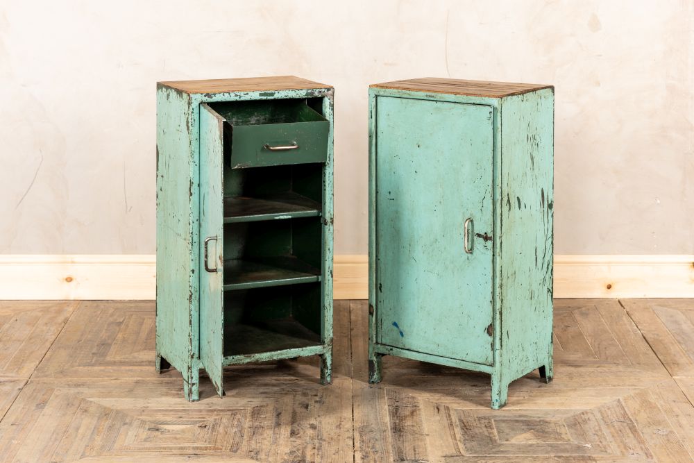 pair of industrial bedside cabinets