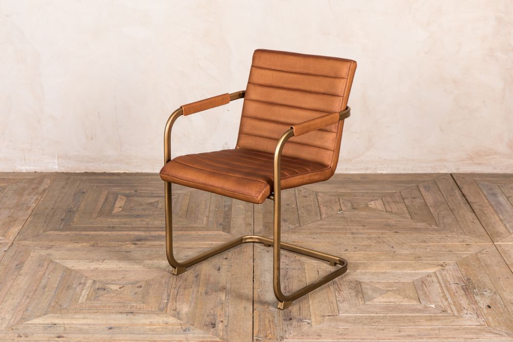 Rio Real Leather Dining Chair, Leather And Metal Dining Chairs With Arms