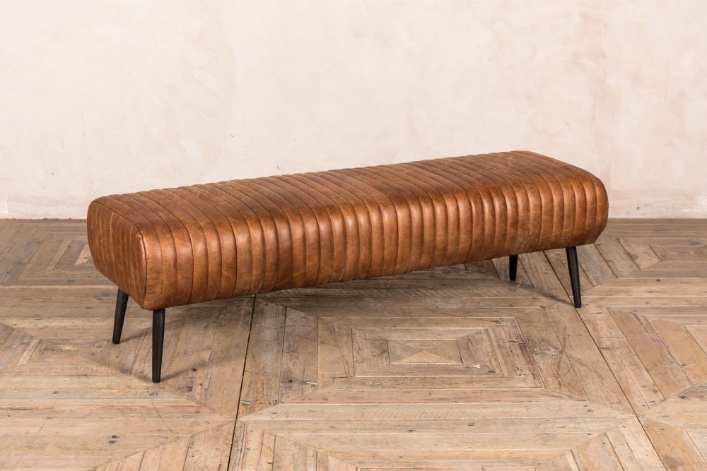 Salcombe Leather Dining Bench, Vintage Leather Bench With Back Support