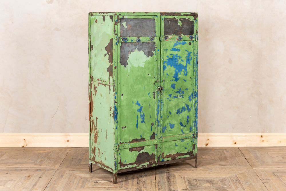 vintage distressed metal cupboard