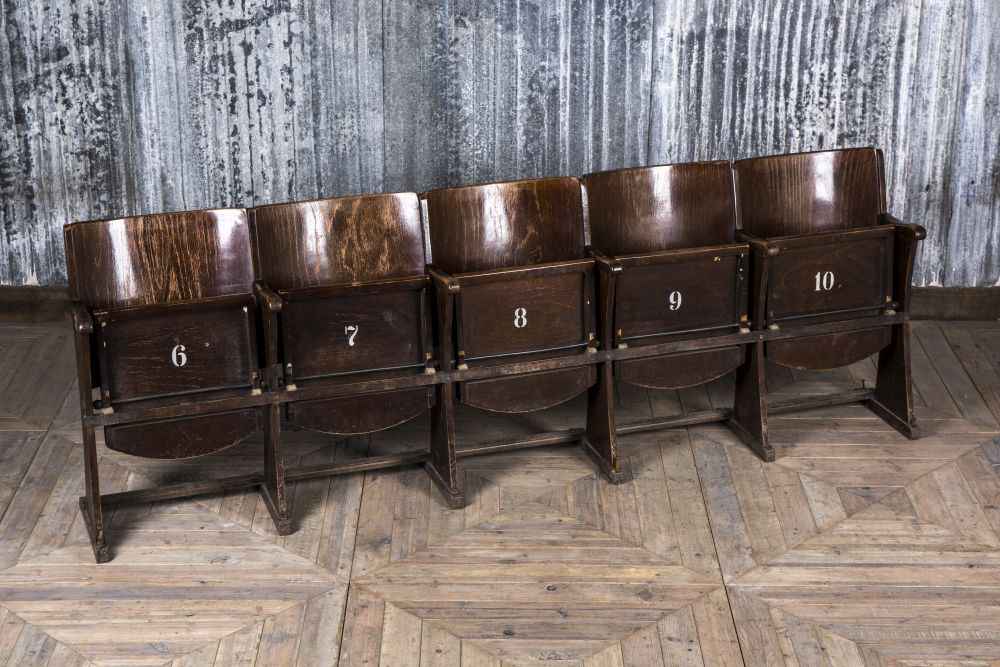 Vintage Folding Cinema Seats, Antique Wooden Theatre Seats