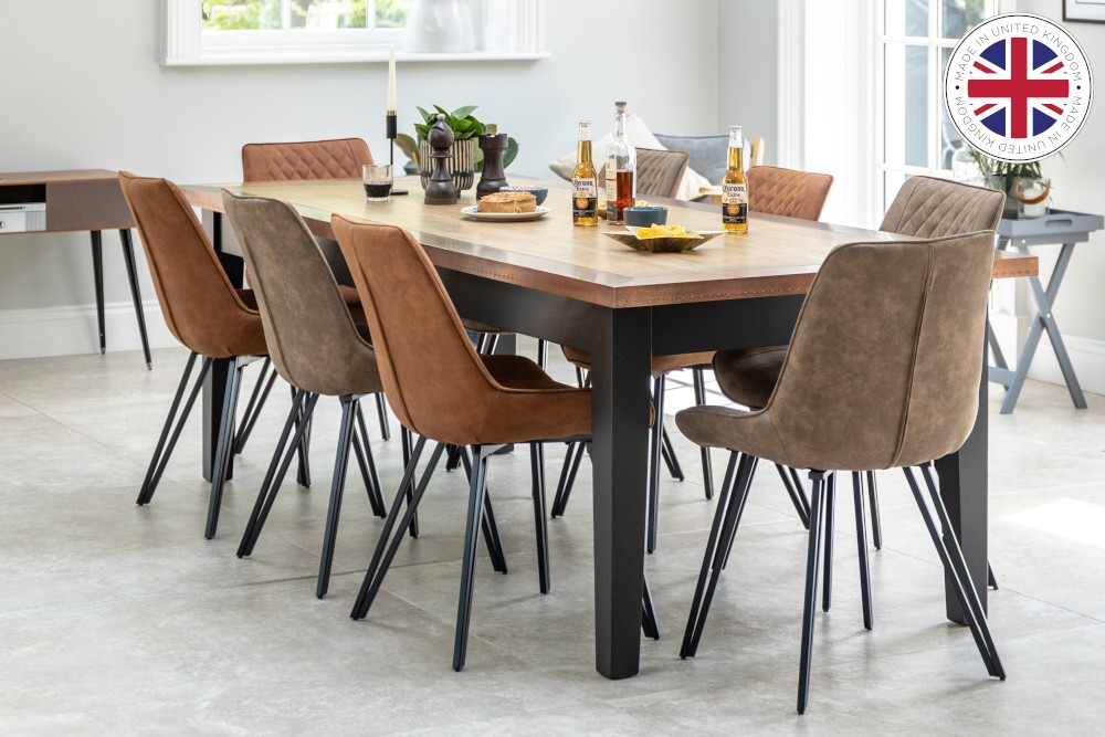 zinc and copper edge dining table with wooden base